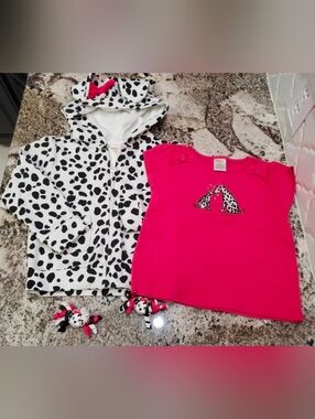Gymboree Dalmatian Spot Hooded Jacket, Pink Tee, Bows 2t
